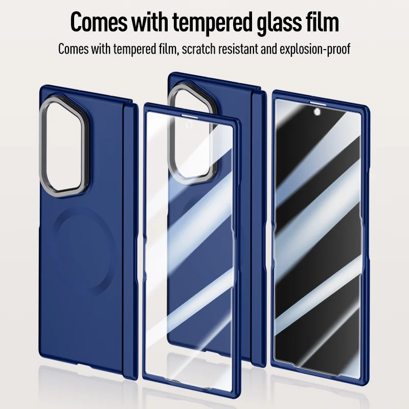Etui na Samsung Galaxy Z Fold 7 z folią ze szkła hartowanego zapewniającą prywatność, ultracienkie etui ochronne na telefon z sprężynowym zawiasem i uchwytem na aparat. — zdjęcie produktu 4