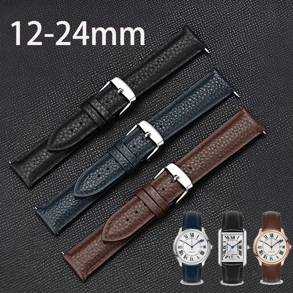 Lychee Leather Strap 12mm 13mm 14mm 15mm 16mm 17mm 18mm 19mm 20mm 21 22 23 24mm Cowhide Quick Release Universal Watch Band Belt