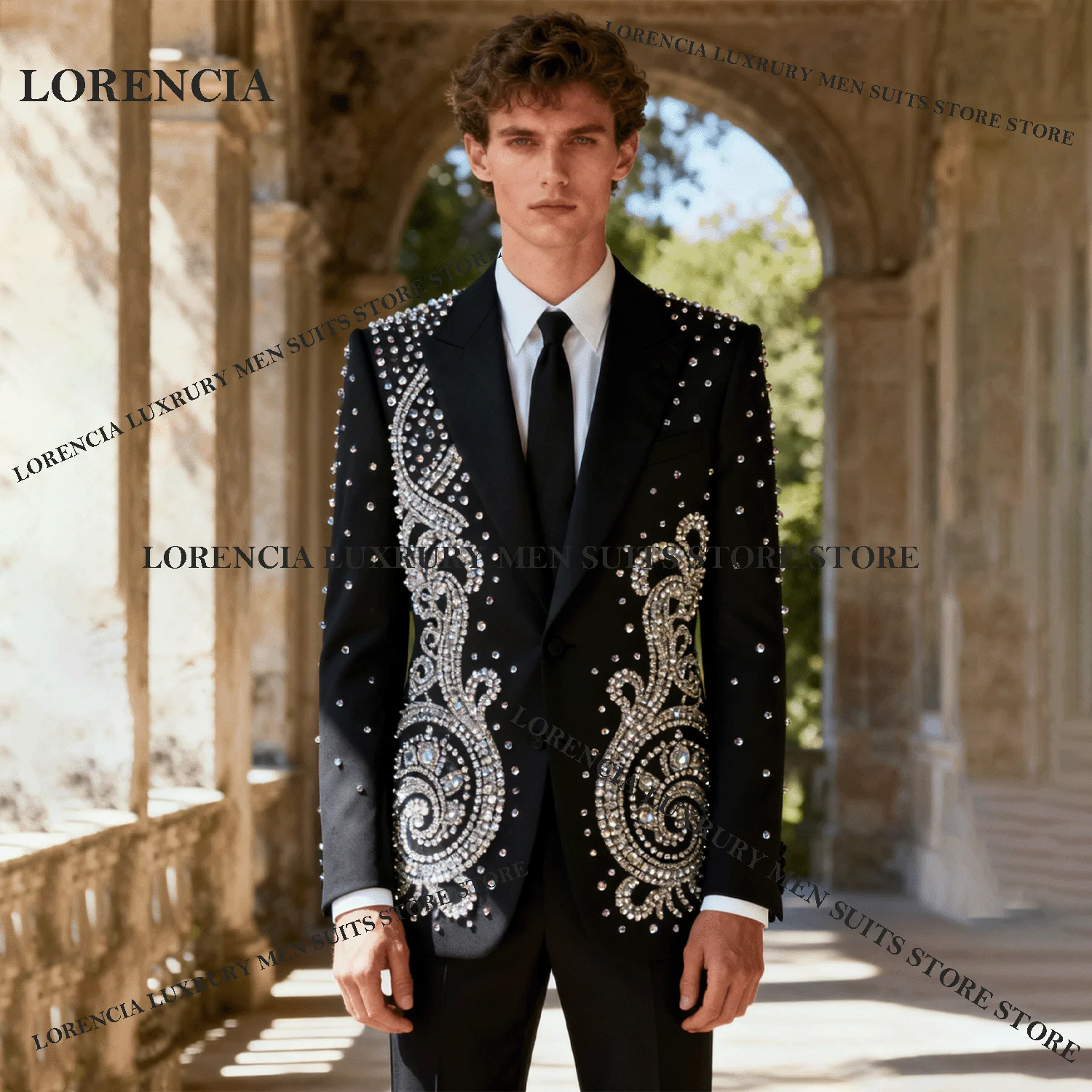 

Glitter Customized Men Suits High End Rhinestones Beaded Groom 2 Pieces Sets Tuxedos Diamond Male Party Prom Blazer Ropa Hombre