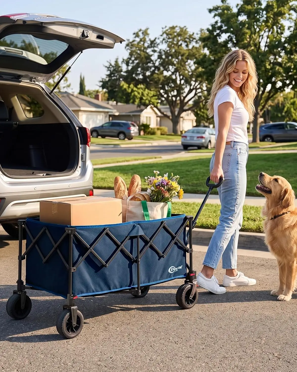 300L Large Folding Wagon Cart with Brakes, Ultra Compact Design