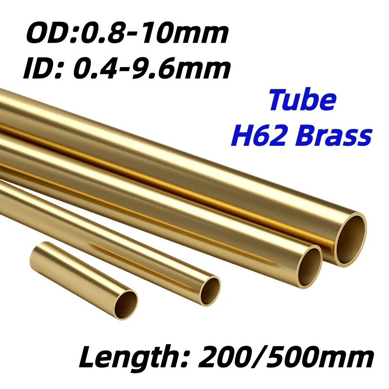 1Pcs Seamless Brass Round Tube ID0.4‑9.6mm OD0.8‑10mm 200/500mm Hollow Copper Bushing Sleeve Pipe Tubing