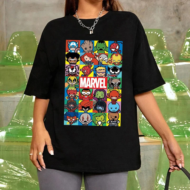 Disney Fashion New Marvel Superhero T Shirt Summer Women Short Sleeve Cartoon T-shirt Streetwear Y2k Top Funny Female Blouse