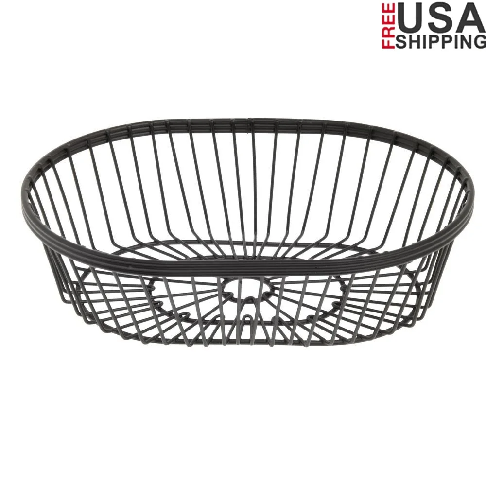 

Oval Wire Basket Black Iron 9 Inch Long 6 Inch Wide 2.75 Inch High Kitchen Storage Decorative Serving Tray