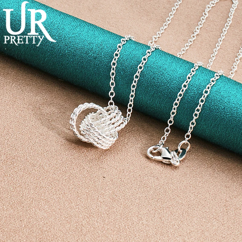 URPRETTY 925 Sterling Silver Tennis Pendant Necklace 16/18/20/22/24/26/28/30 Inch Chain For Woman Wedding Jewelry