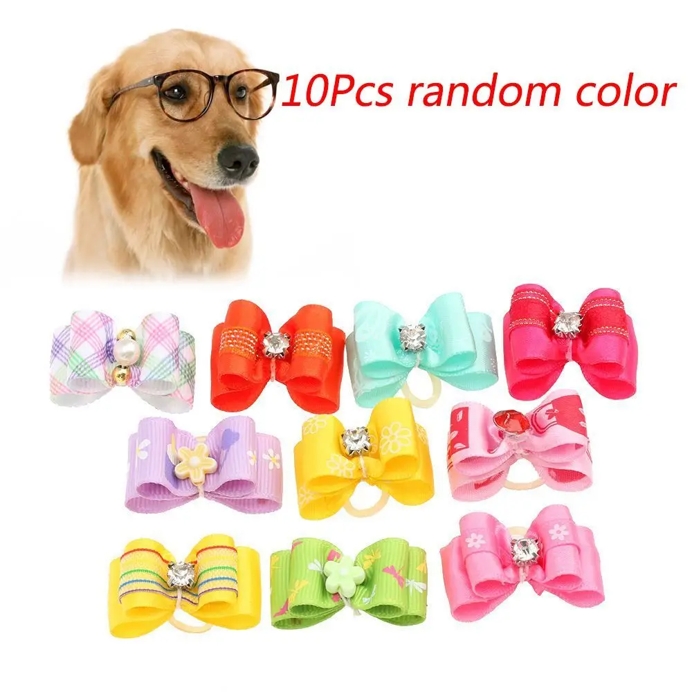 Rhinestone Hair Bows with Rubber Band, Hair Clips, Small Dogs, Puppy Grooming Accessories, Products