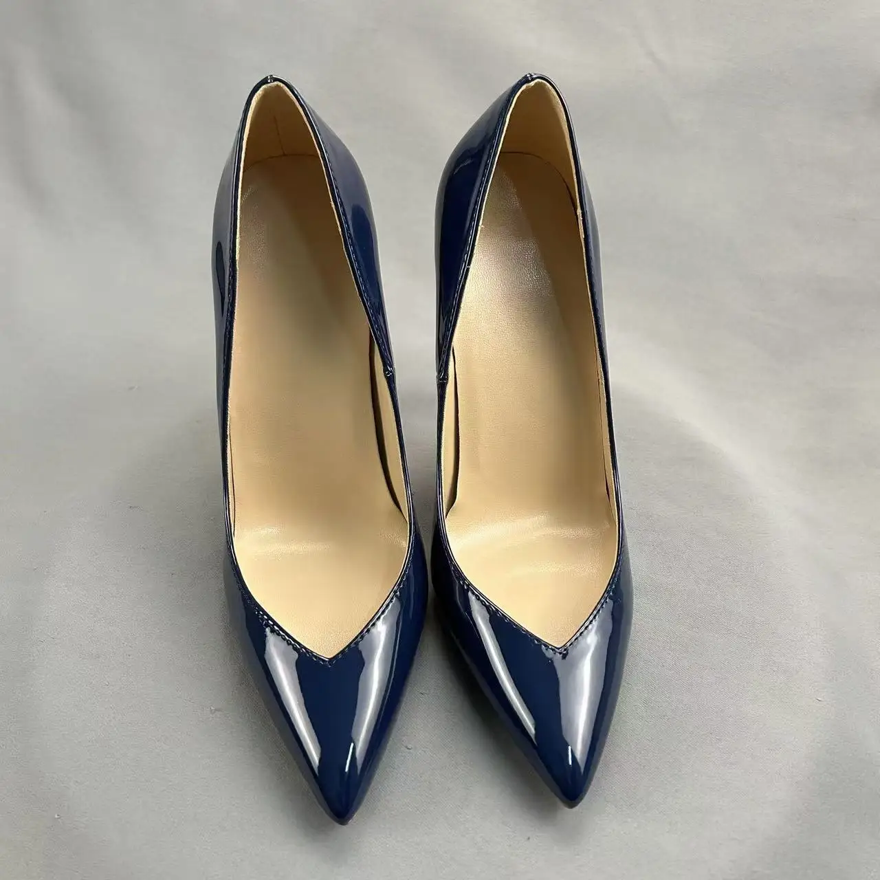 Tikicup New Classic Navy Black Patent Pointed-Toe Super Thin High Heels Shallow Stiletto Pumps Elegant Party Evening Dress Shoes