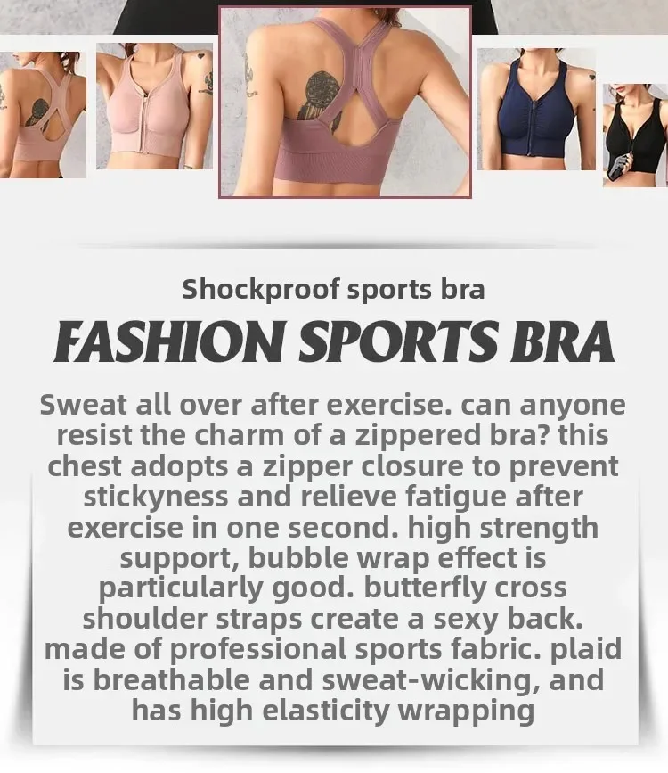 CZGUKE Lauf-Fitness-Sport-BH mit Reißverschluss vorne, Damenunterwäsche, stoßfester Top-BH, atmungsaktiver, nahtloser Yoga-BH – Detail 3