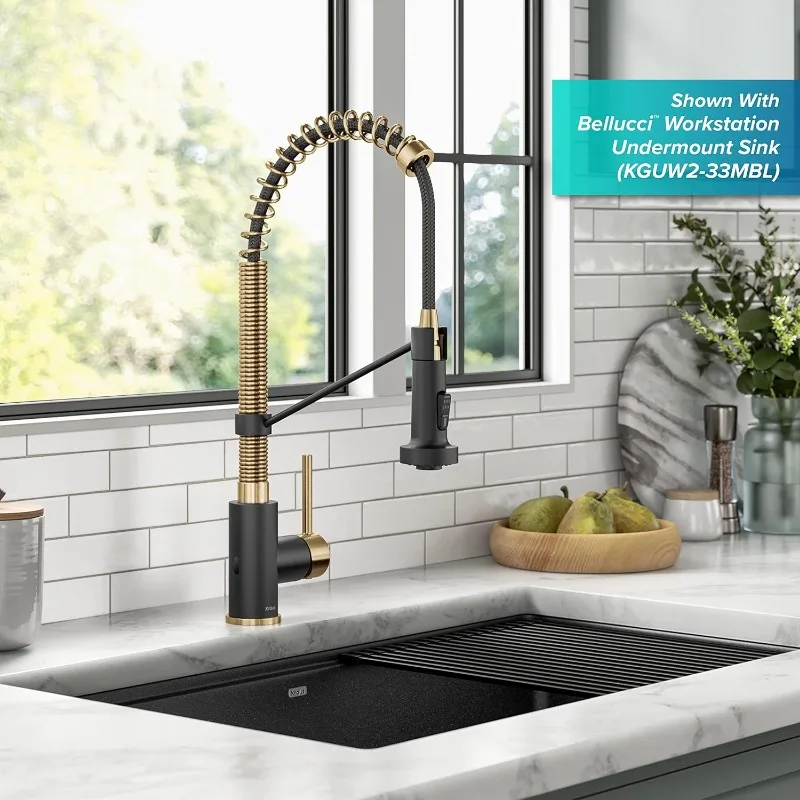 Bolden Touchless Sensor Commercial Style 2-Function Single Handle Pull-Down Kitchen Faucet in Brushed Brass / Matte Black