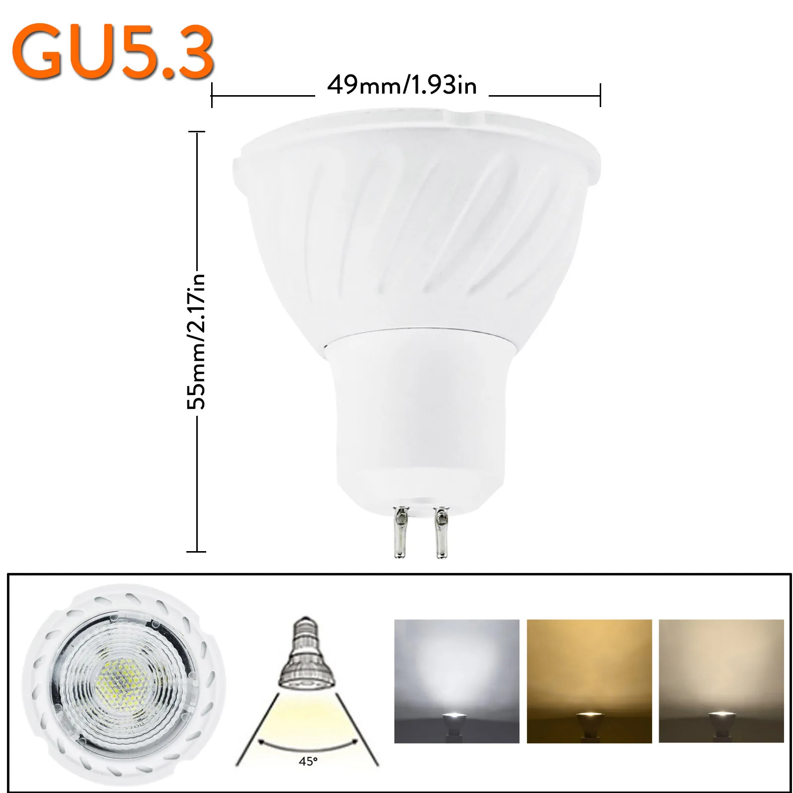 Foco LED regulable GU10/GU5.3, lámpara LED COB de 5W, 220V, bombilla de luz blanca cálida, iluminación para el hogar, sala de estar, dormitorio, oficina y pasillo