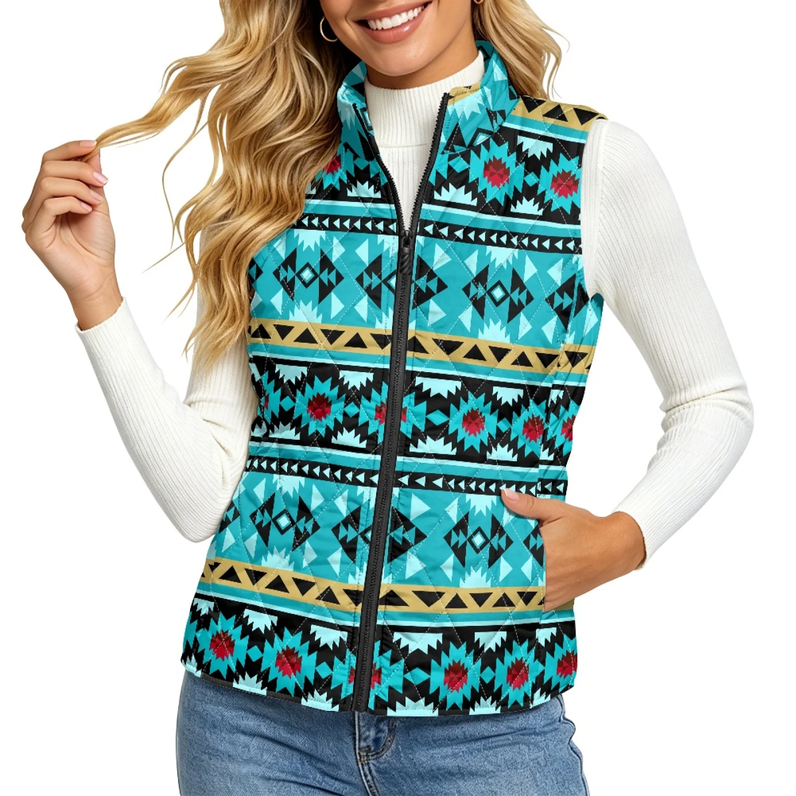 PENSTROLL Gilet de marche décontracté turquoise, veste matelassée légère pour femme, gilet matelassé pour femme pour la course printanière