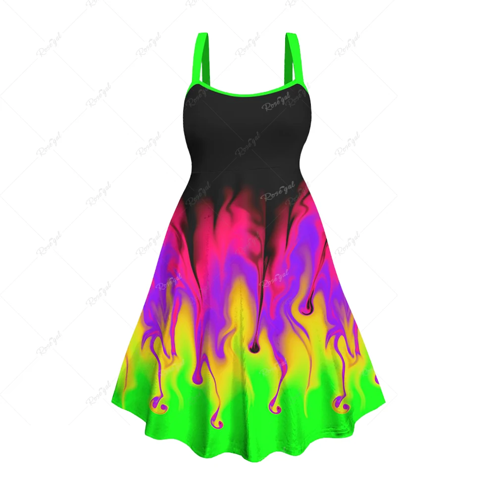 Sukienka damska plus size na Halloween, gotycka, kolorowa, z efektem ombre, z nadrukiem, wiosenno-letnia, codzienna, na ramiączkach, sukienka typu tank, vestidos.
