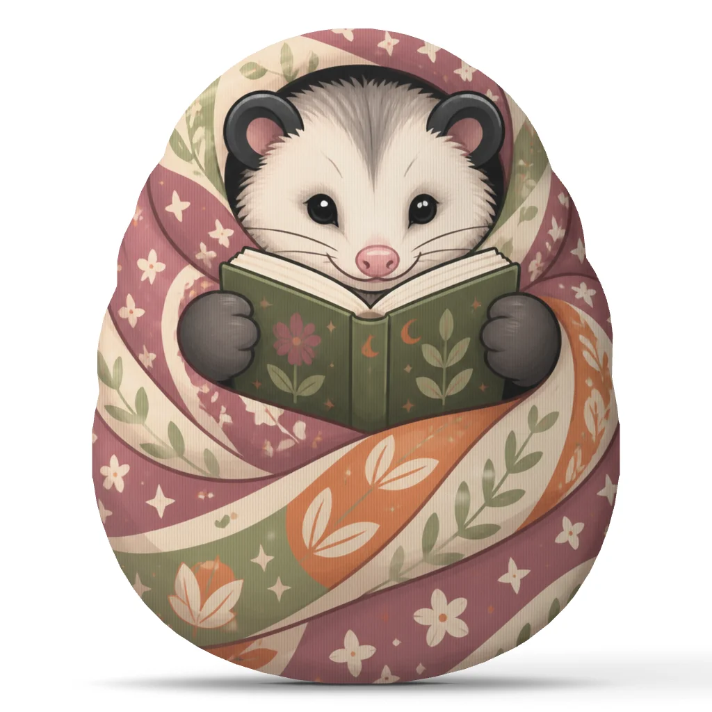 Reading Opossum Plush Pillow Book Lover Cushion Cozy Night Blanket Burrito Stuffed Throw Pillow Gift for Readers Home Decor
