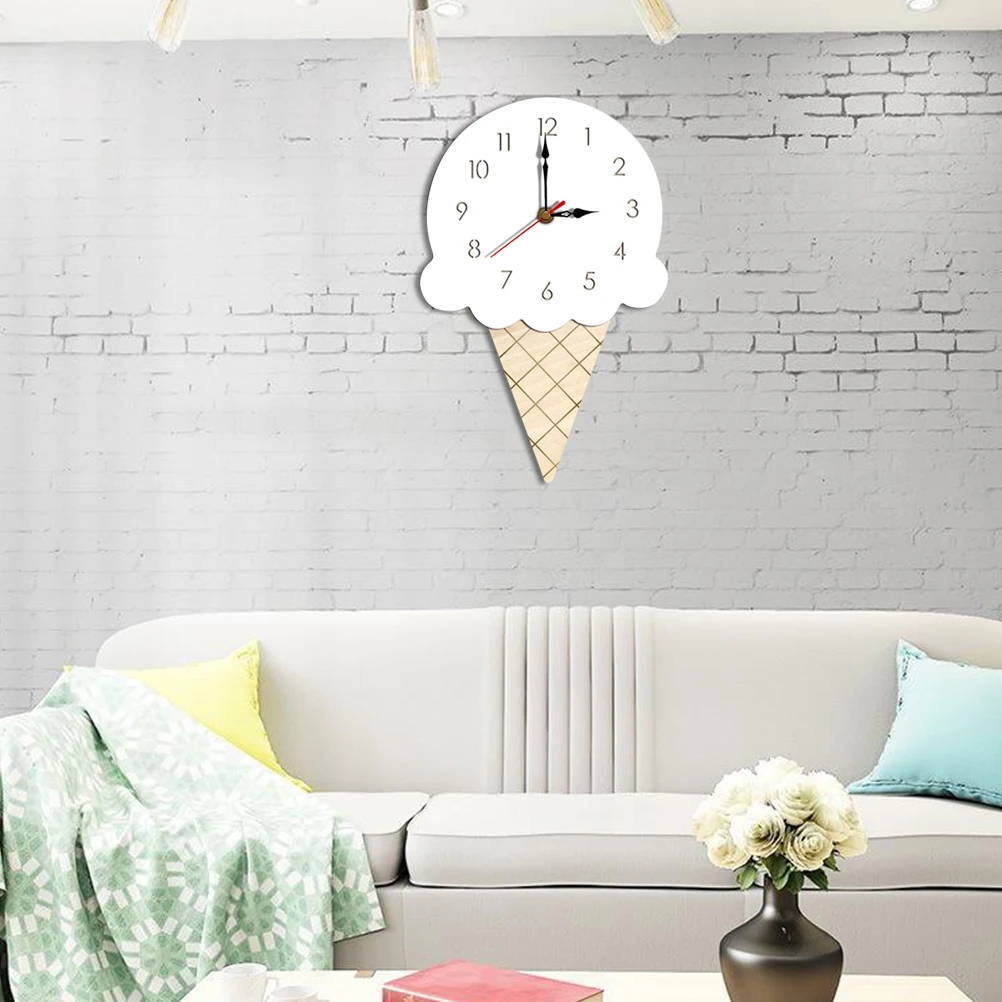 

Ice Cream Wall Clock Family Room Hanging Living Household Clocks Indoor Funny Bamboo Cartoon Creative