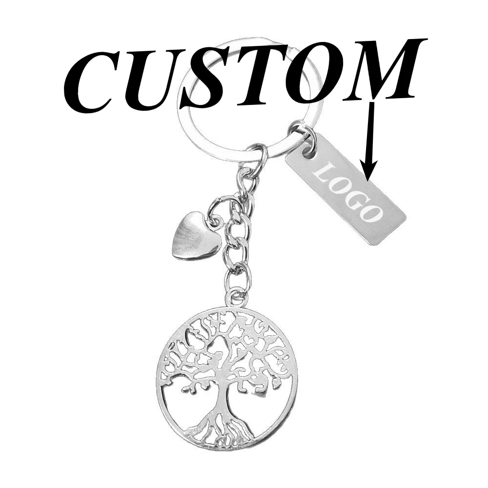 1 шт., брелок на заказ, персонализированный металлический брелок «Древо жизни», индивидуальный брелок для ключей, автомобильные аксессуары, подарок, оптовая продажа