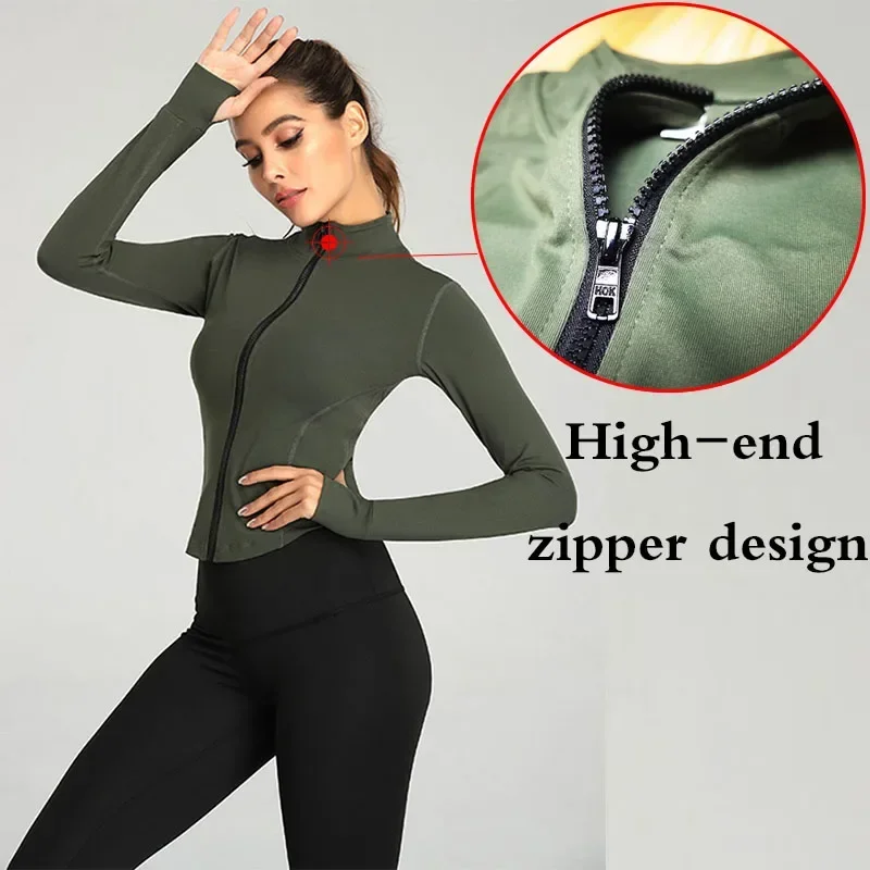 Aiithuug Giacche da corsa da allenamento Top da yoga con cerniera intera da donna con fori per i pollici Top corto a maniche lunghe aderenti