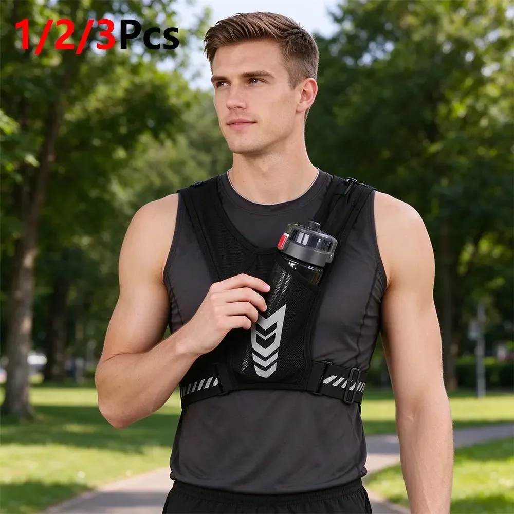 1/2/3Pcs Breathable Mesh Hydration Running Vest, High Visibility Reflective Design, Multiple Storage Pockets, Sports Chest Pack
