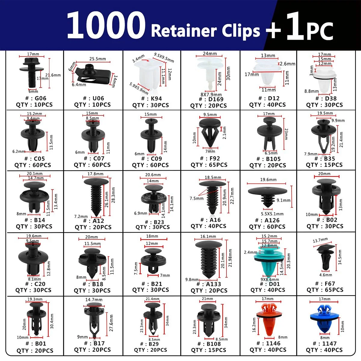 Car Push Retainer Clips 30 Most Popular Sizes Fasteners 1001 PCS Automotive Plastic Clips Auto Push Pin Rivets Set