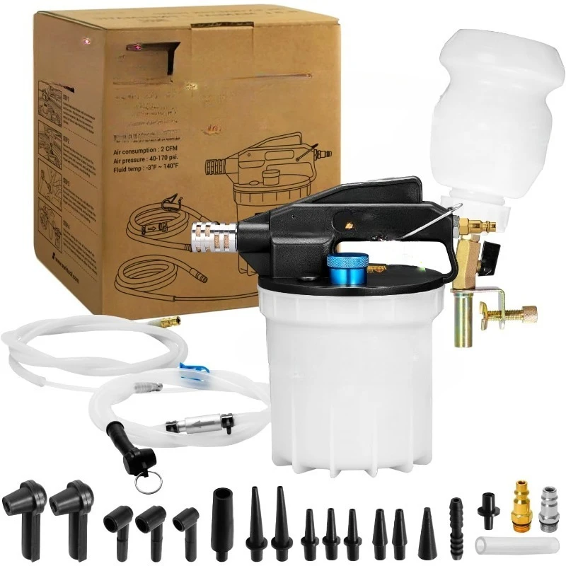 

23 pcs Pneumatic Brake Bleeder Kit, 2L Vacuum Pump + 1L Brake Fluid Refilling Bottle