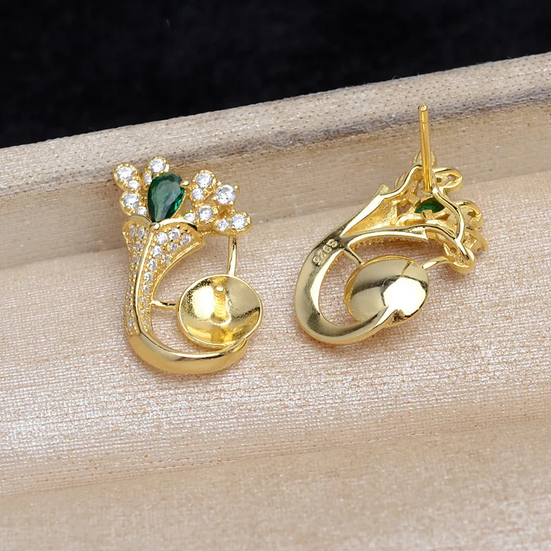 S925 Sterling Silver Earrings Base Findings Mountings Jewelry Mounts Fittings Accessories for 10-12mm Pearls 3 pairs/lot