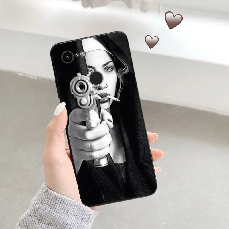 Matte Phone Case for Pixel 8 8a 7 7a 6 6a Moto Edge 20 30 40 Pro OneFusion G200 Devout Sister Nun Soft Black Cover