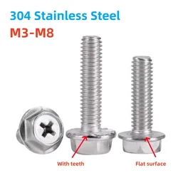 M3 M4 M5 M6 M8 Phillips Flange Bolts 304 Stainless Steel External Hex Hexagon Screws Bolt Metric Thread 5mm to 60mm