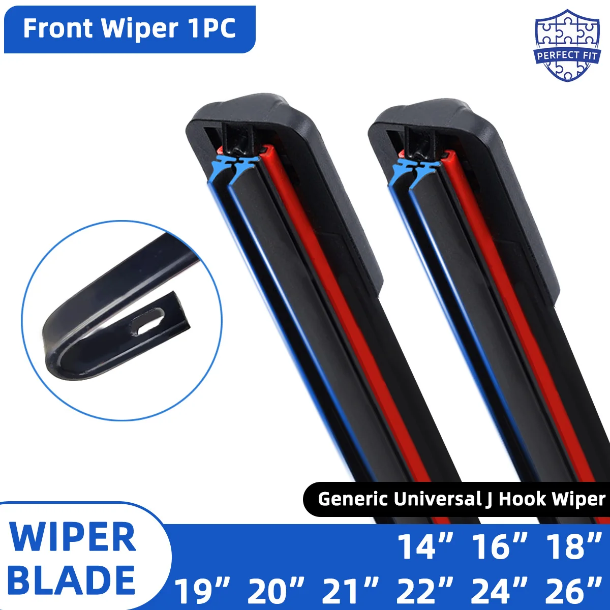 Automotive universal J/U hook double rubber strip wiper blade boneless wiper blade 14 