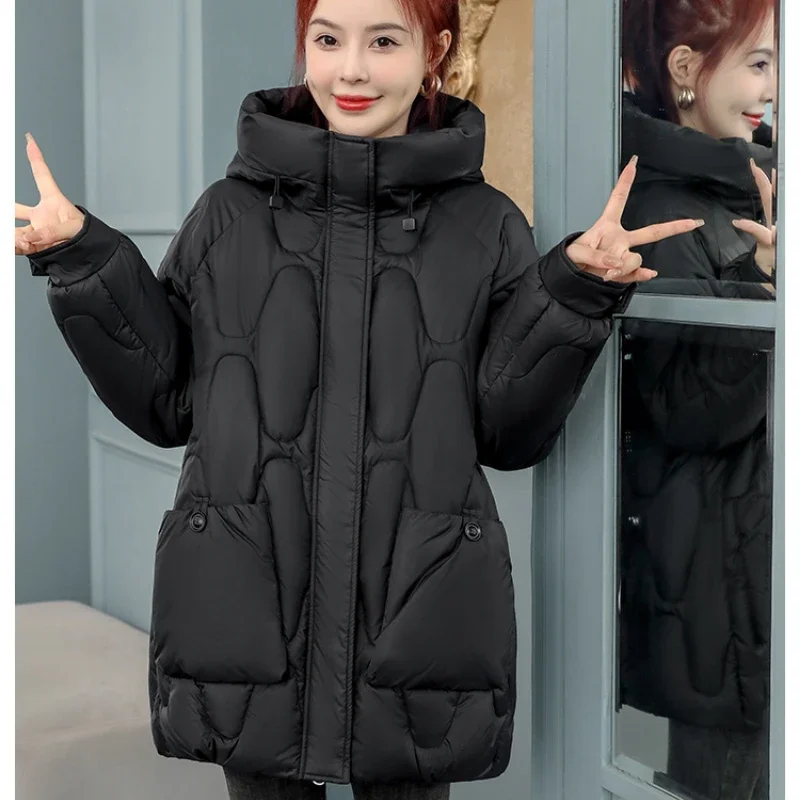 2024 Winter New Down Cotton Jacket Korean Edition Fashionable Loose Medium To Long Cotton Jacket Explosive Women's Casual Jacket