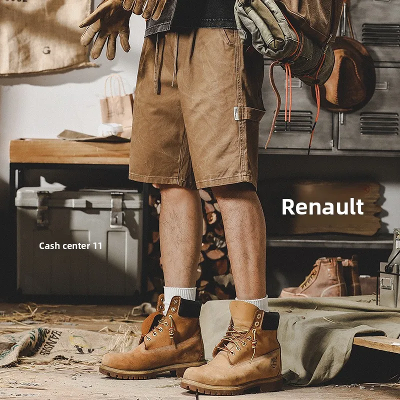 American Sle Retro Workwear orts Uomo Estate Trendy Allentato Dritto Casual Pantaloni a Cinque Punti Cotone Traspirante Gioventù Faion