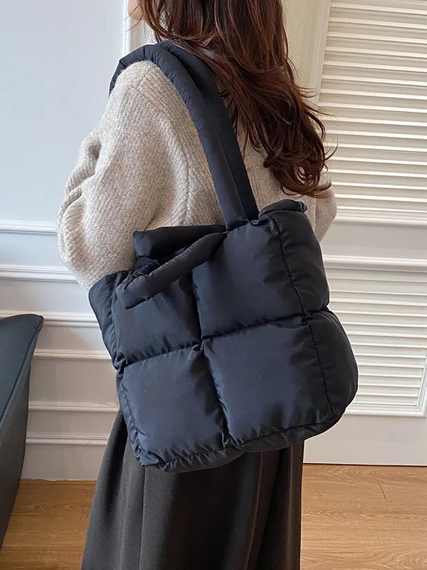 Simple Solid Color Space Cotton Women's Shoulder Bags Fall Winter Female Cotton Bag Versatile Large Capacity Ladies Handbag