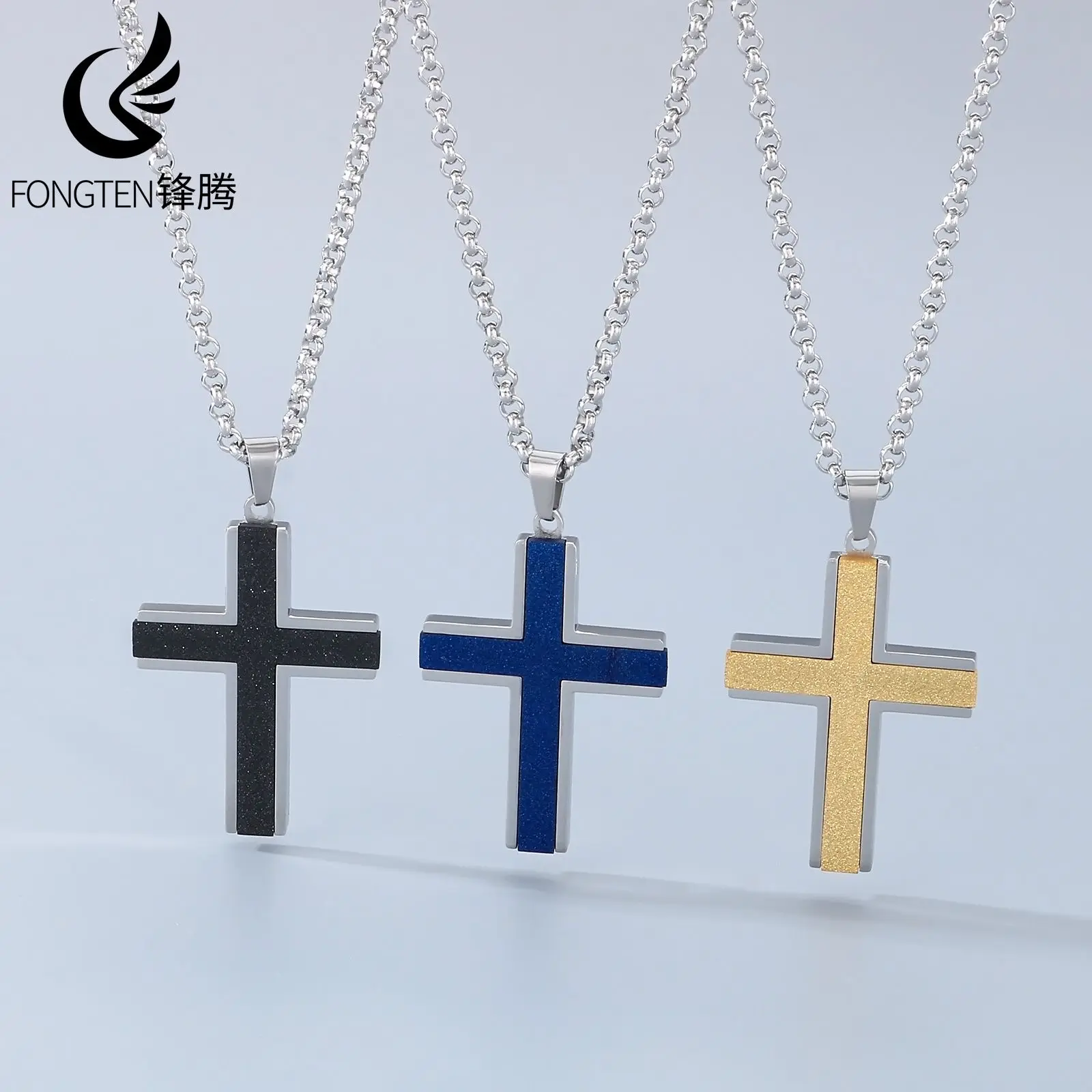 Fongten Minimalist Religious Stainless Steel Cross Pendant Necklace For Men Guarding Peace Believing Fashion Jewelry Party Gifts