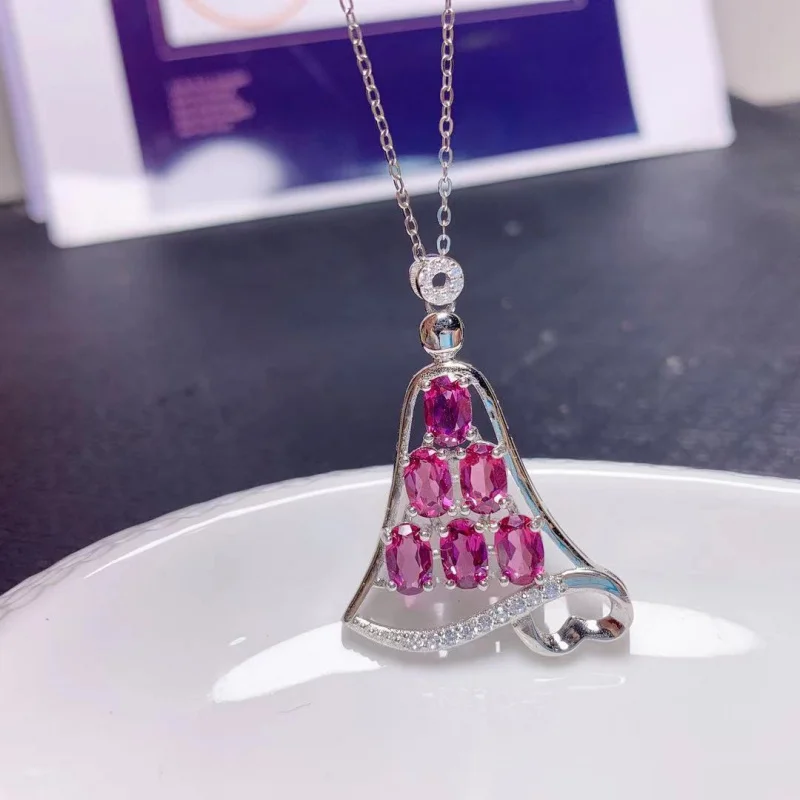 

Natural Magnesite Garnet Pendant Full Body 925 Silver Inlaid With Colorful Gemstones