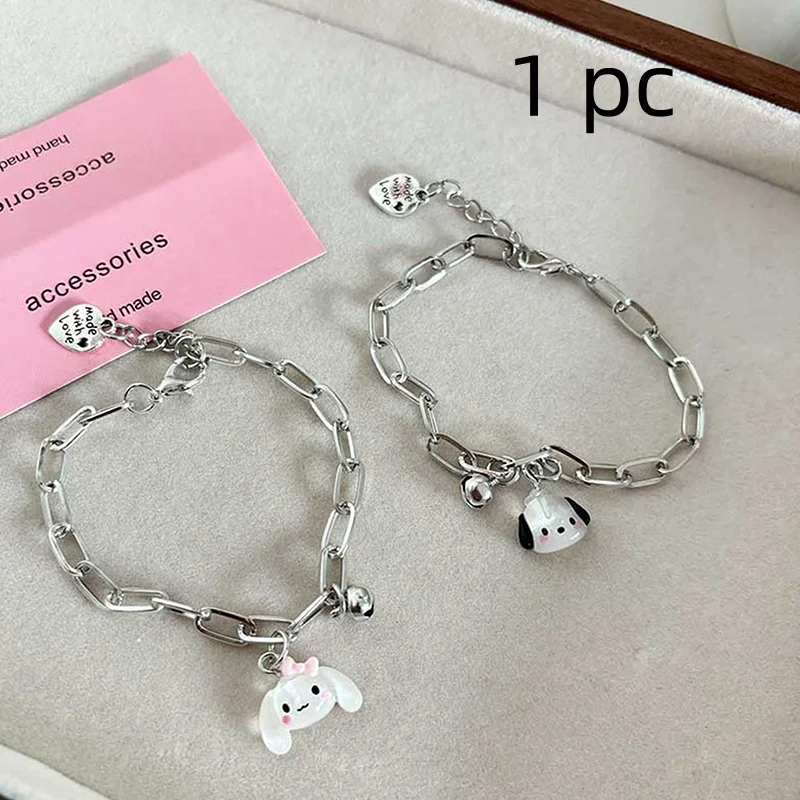 Cartoon Sanrio Kuromi Cinnamoroll Melody Pochacco Bracelet Kawaii Y2K Sweet Bell Pendant Bracelet Ornaments Couple Friend Gift