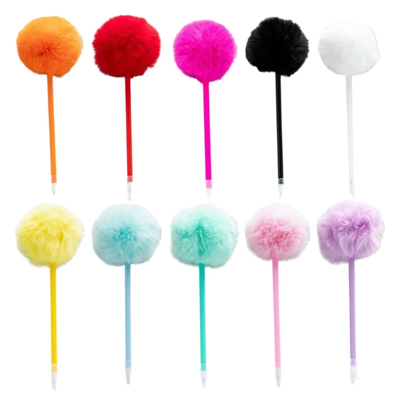 5Pcs Furry Pom Ballpoint Pen for Child Boy Girl Student Game Reward Christmas Stocking Fillers 1.0mm Smooth to Write K1KF