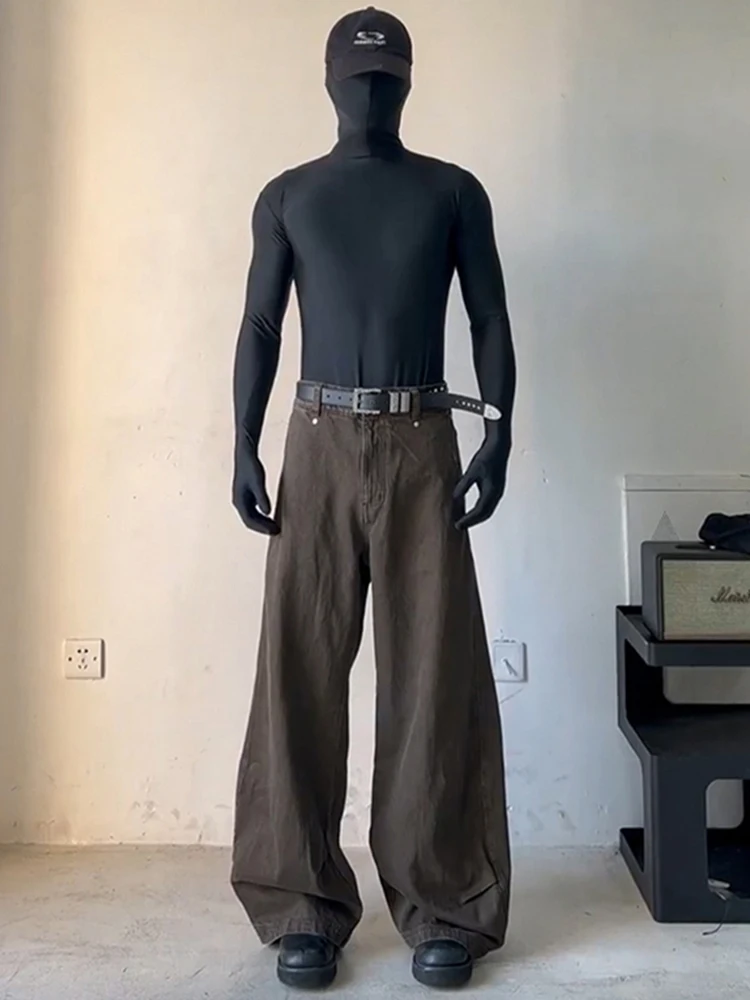 

Cleanfit Men's A-Line Wide Leg Jeans Coffee Color Casual Workwear Long Trousers American Sle Youth Faion Straight Tube