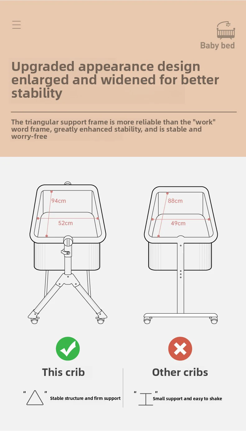سرير أطفال متحرك سرير هزاز إطار ثلاثي يساعد على النوم لحديثي الولادة هزاز قابل للتوصيل سرير كبير مهد طفل سرير بيبي جديد #4