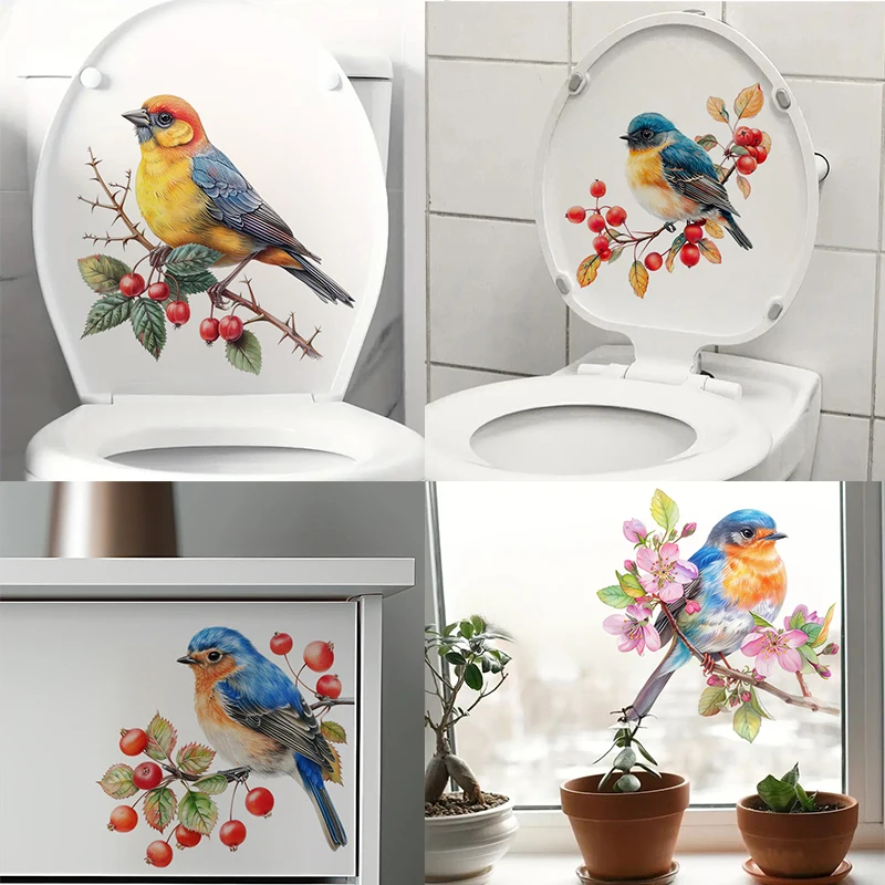 

Little Bird Standing on a Branch 1pc Toilet Stickers,Wall Decal Removable, Reusable Vinyl Car Sticker for Toilet Lid, Bathroom