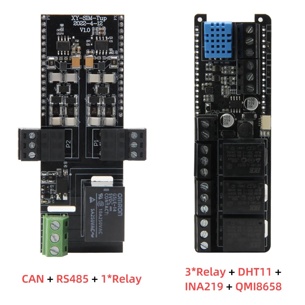 LILYGO® T-SimHat Expansion Board with CAN RS485 1/3-Way Relay DHT11 INA219 QMI8658 Compatible with T-SIM7000/A7670/A7608 Series