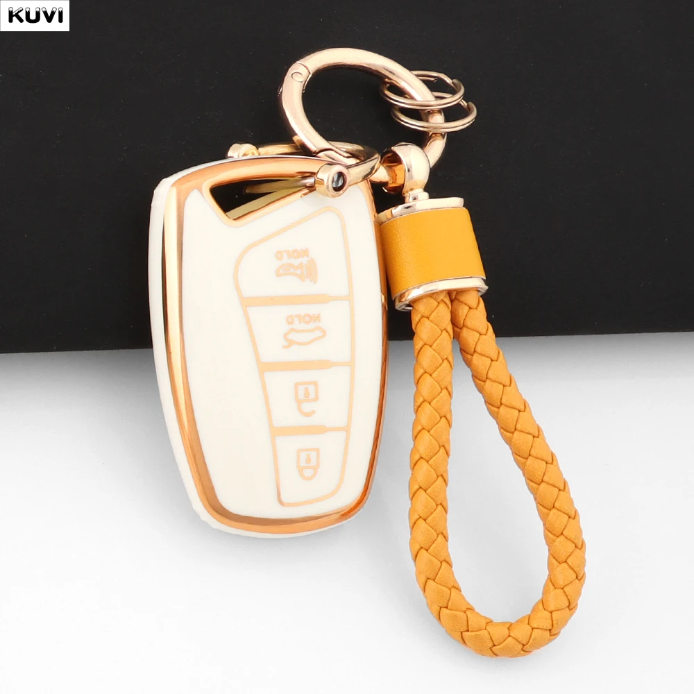 TPU-Schutzhülle für Hyundai Grandeur HG Sedan Genesis G80 Santa Fe 3DM Grand SantaFe IX45 EQUUS Azera Fernbedienungs-Schlüsselgehäuse Schlüsselanhänger-Halter