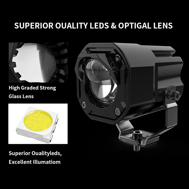 1/2 pcs For Motorcycles Bicycles ATV LED Work Lights Motorcycle 80W LED Spotlight Auxiliary Headlight High/Low Beam Driving Ligh