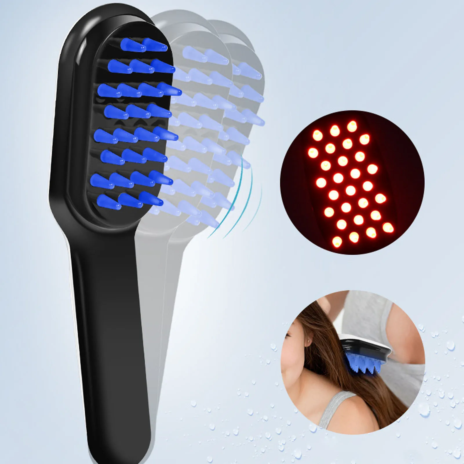 Masajeador eléctrico del cuero cabelludo con peine láser con 10 engranajes de vibración, carga USB para el crecimiento del cabello, relajación del estrés, rayos rojos y azules