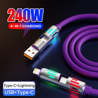 240W 4 IN 1Multifunctional Fast Charging Cable USB A USB C to TypeC Lighting  For Iphone 16 15 14 13 Huawei Xiaomi POCO Samsung