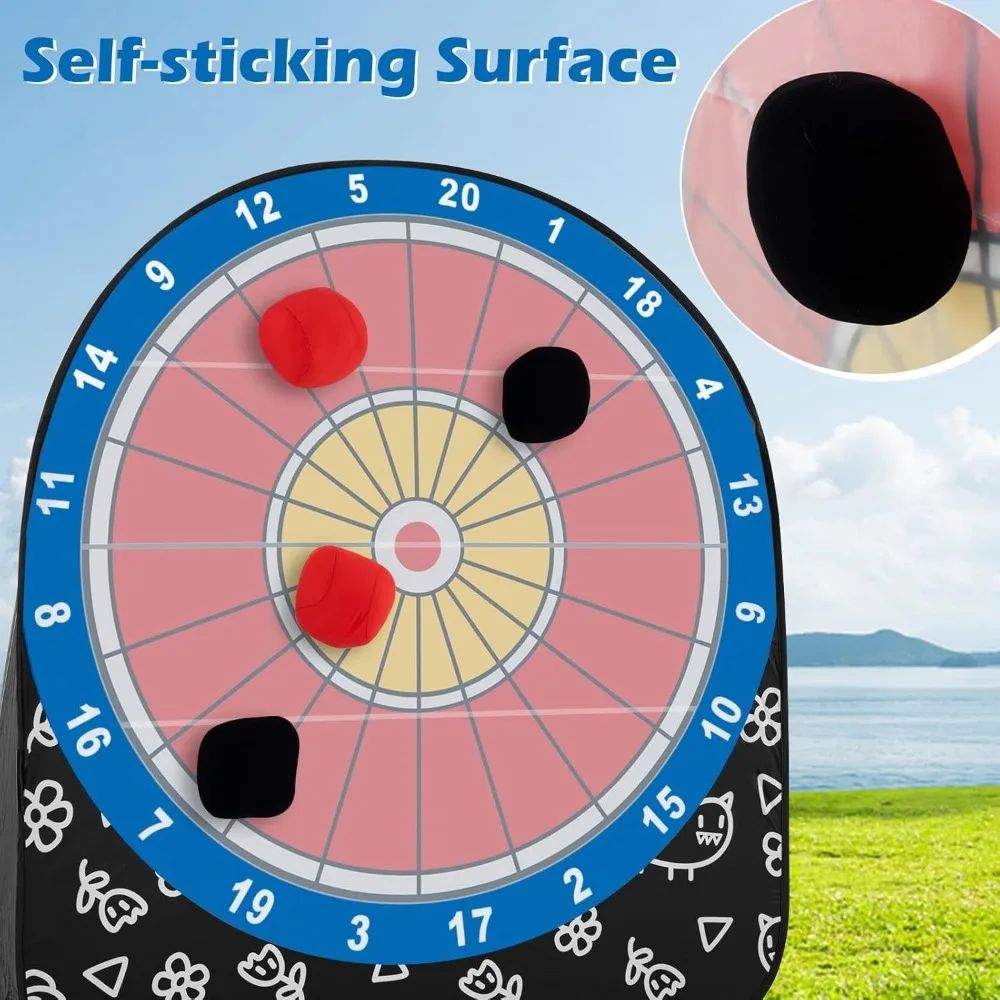 GYMAX سهام الركل العملاقة، لوحة رمي كرة القدم القابلة للطي مع 4 كرات ركلة، حقيبة حمل، لعبة رمي السهام كرة القدم دار #5