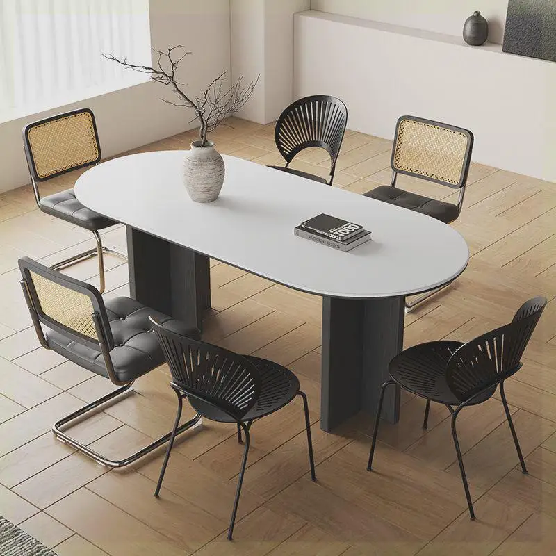 

Nordic Oval Wooden Dining Tables Black Indoor Party White Modern Kitchen Table Chairs Restaurant Luxury Mesa Comedor Furniture