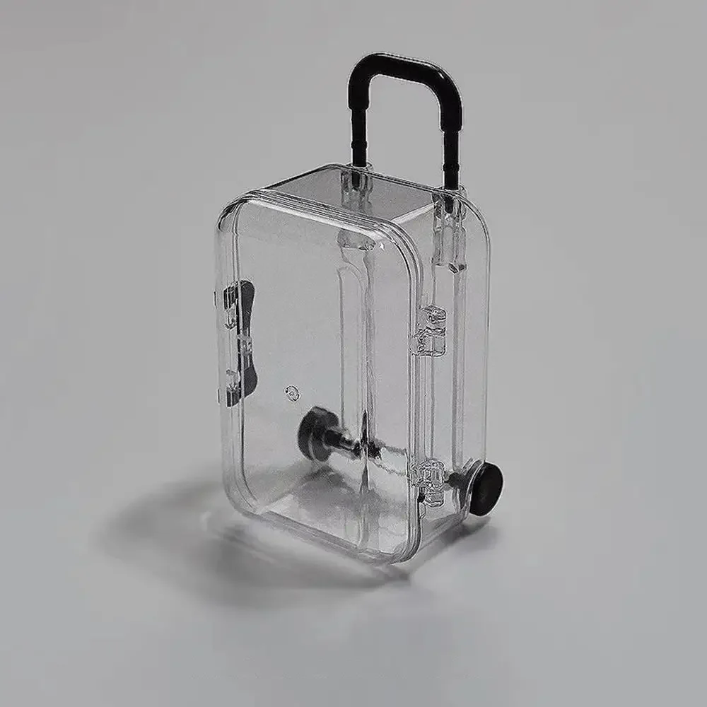 

Super Small Trolley Box Key Chain Retractable Wheels Can Move Transparent Mini Jewelry Storage Box Bag Pendant Exquisite Gifts