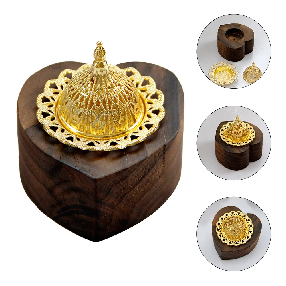 

Heart-Shaped Wooden Metal Incense Burner Practical Household Censer Decor Desktop Aroma Burner Ramadan Gift Wooden Metal Censer