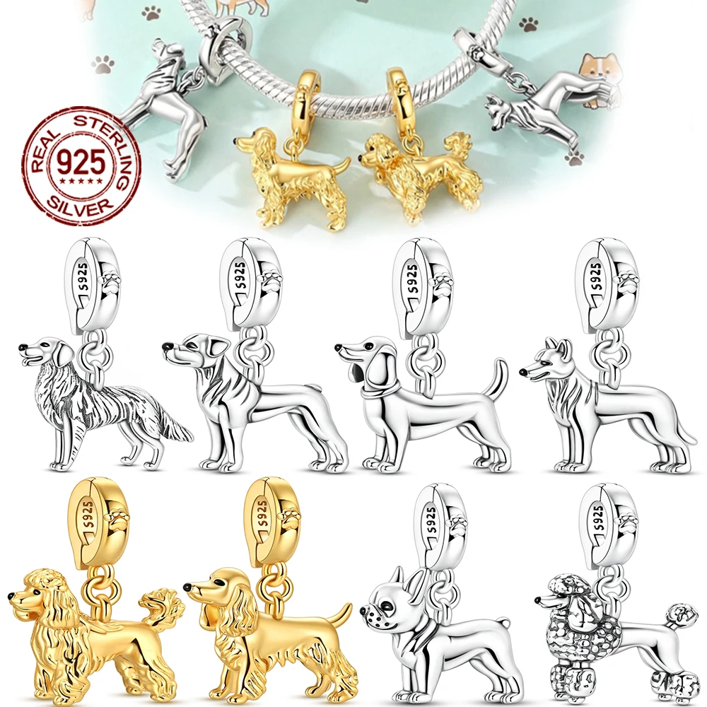 

New Original Charms Beads Pendant 925 Sterling Silver Teddy Poodle Dog Animals Spacer Charms Fit Bracelet DIY Jewelry Gift