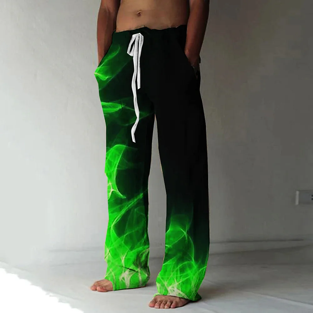 Pantalon de sport surdimensionné élastique à cordon de serrage transfrontalier, pantalon à jambe droite audio avec motif de flamme imprimé en 3D, décontracté, nouveau