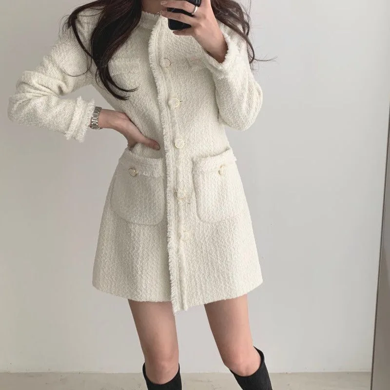 Slimming A-Line Dress Women's Autumn Winter Elegant Waist-Cinching Short Skirt Bodycon Midi Dress Casual Style Chinese Produc...