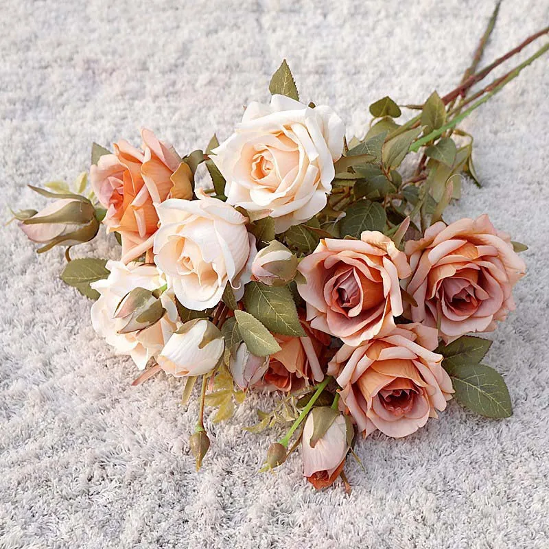 2024 Korean dreamy rose branch silk artificial flowers Valentine\'s day wedding flores