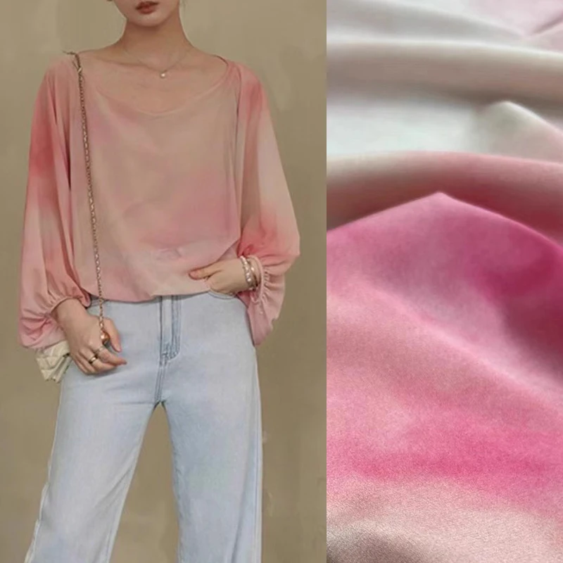 Thin Pink Silk Crepe de Chine Fabric for DIY Sewing Comfortable Dress Pants Cheongsam Odai Pajamas Stretch Silk Fabric R4077